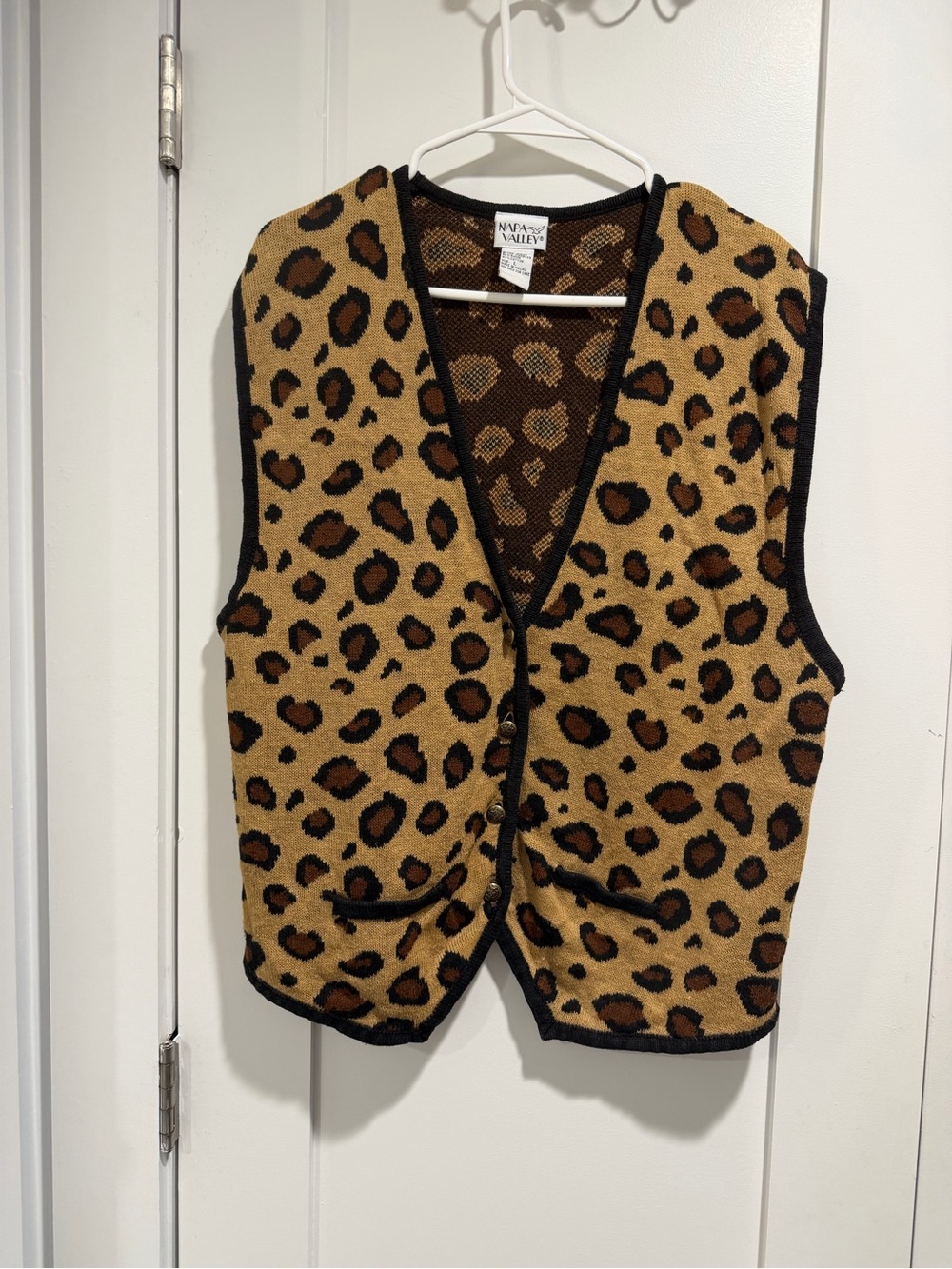 Napa Valley Leopard Animal Print Knit Vest - Tan & Black